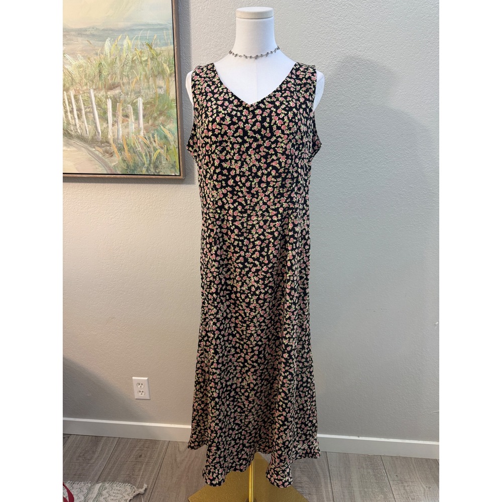 Vintage Danny & Nicole Black Pink Floral Sleeveless Maxi Dress Size 10